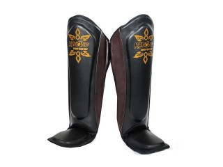 Kanong Cowhide Leather Muay Thai Shin Guards : Brown/Black